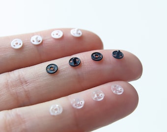 4mm / 0.16"  Super Tiny Plastic Snap Closures, in White / Black / Clear, Snap Fastener for BJD, Blythe Doll Clothes, Doll Buttons