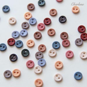 5mm/0.20" Tiny Round Plastic Buttons with Rim, in 12 Vintage Colors, Perfect for 12" Doll Clothes - B103