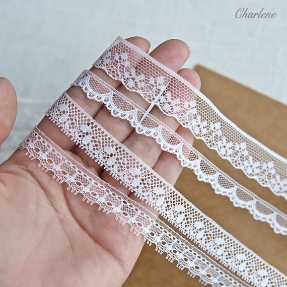 2 Yards 10mm/13mm/18mm Tiny White Nylon Lace Trim, Soft and Thin