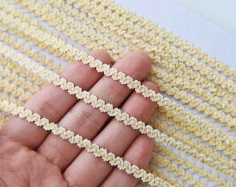 2 Yards - 5mm/0.20" Tiny Gold Color Stretchy Wavy Lace Trim, Perfect for Doll Clothes, Sewing Craft Supplies