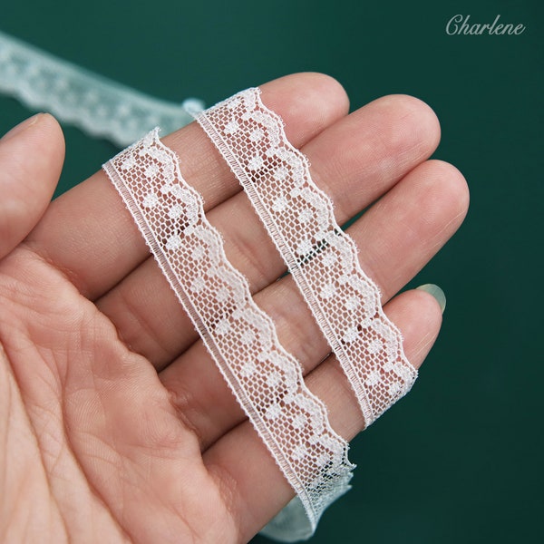 2 Yards - 12mm/0.5" Beautiful Tiny White dot Lace Trim, Soft and Thin, Perfect for Doll Clothes, Doll Sewing Project