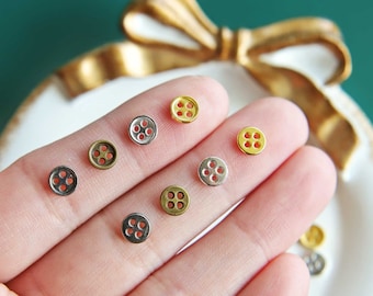 6mm Tiny Round 4-Hole Metal Buttons, in 4 Colors, Perfect for Doll Clothes