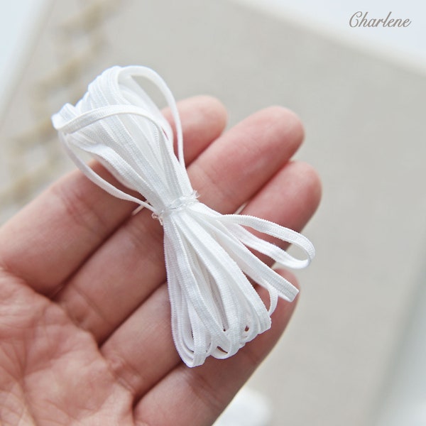 2 Yards - 2.5mm / 0.1 « Premium Soft Tiny White Elastic Band, Stretch Trim, Parfait pour les vêtements de poupée, Vêtements de bébé