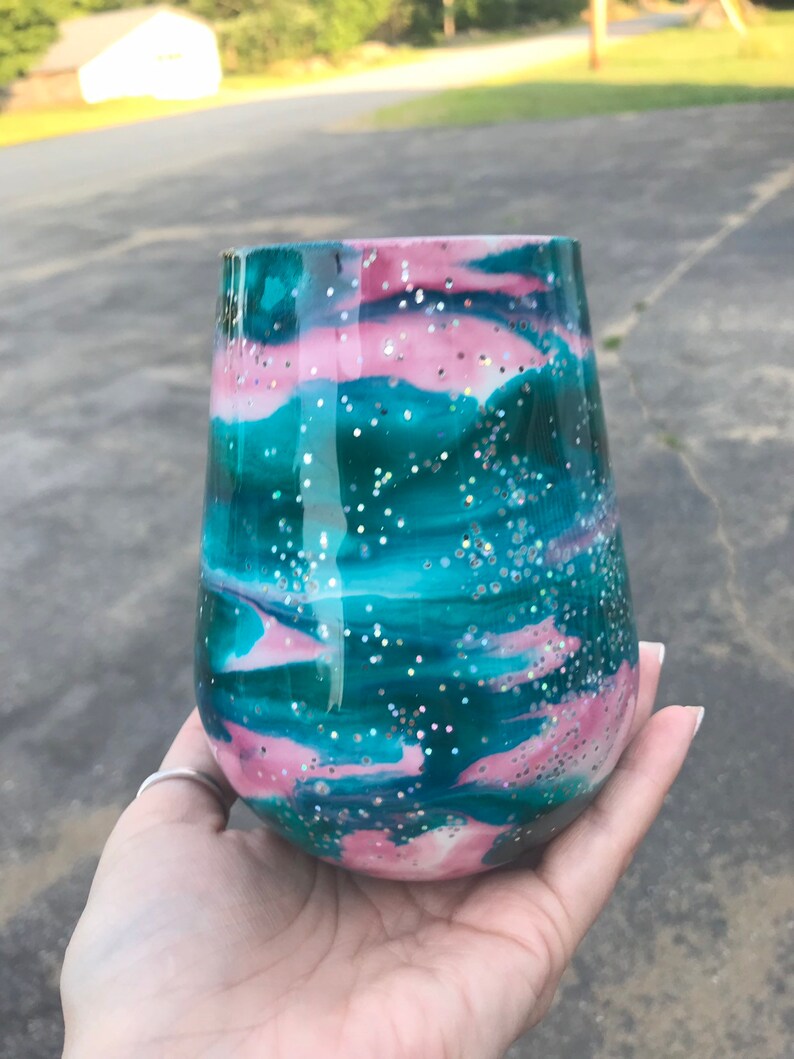 Wine tumbler alcohol ink glitter tumbler Etsy
