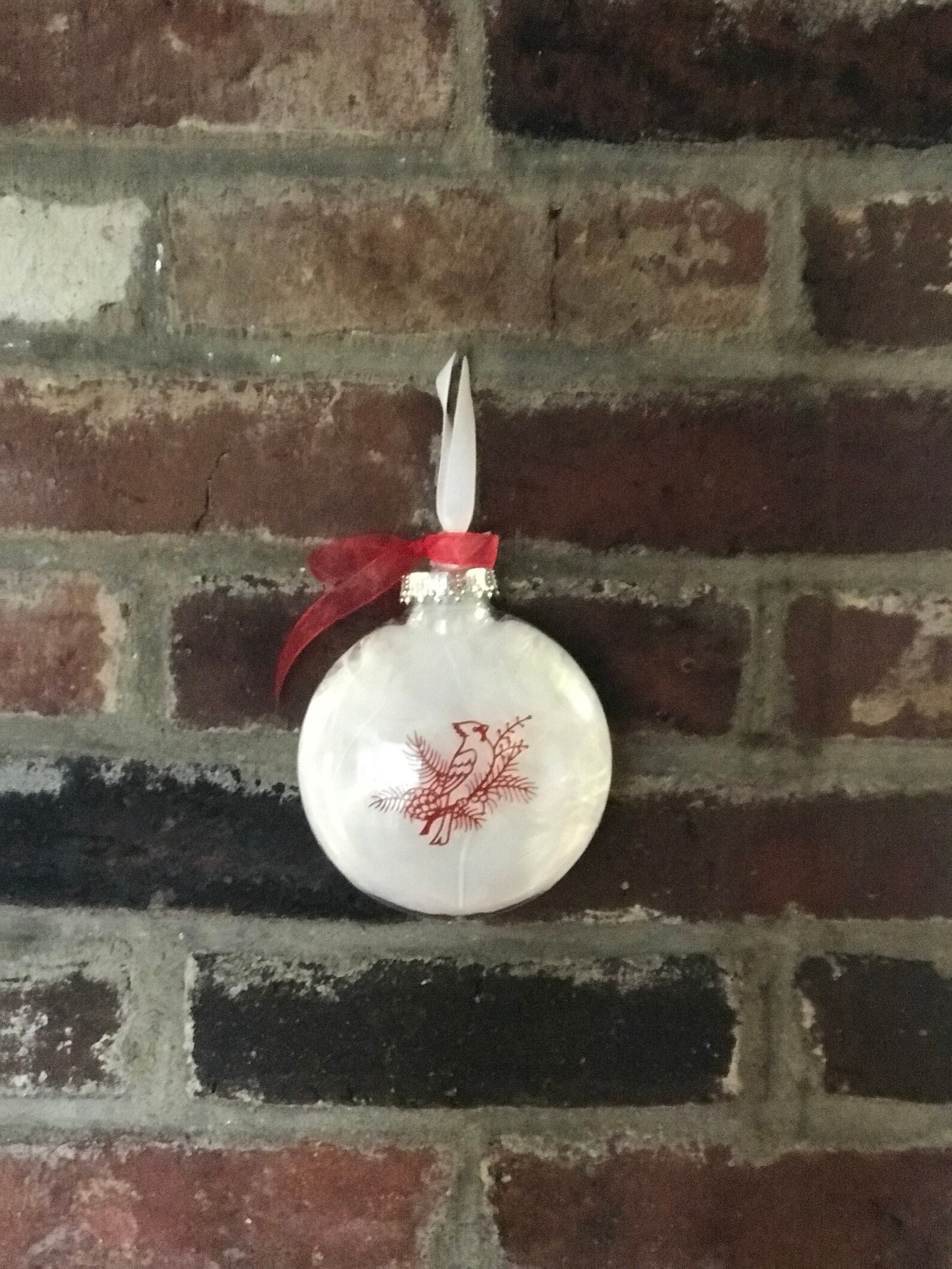 Cardinal ornaments clear glass disc ornament Christmas Etsy