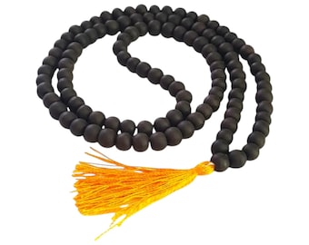 Rosario de madera de ébano original con 108+1 cuentas de 8 mm / Karungali natural / Rosario para yoga, meditación y oración / Certificado de laboratorio