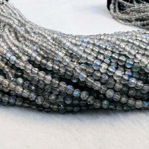 Natural Labradorite Faceted Gemstone Beads – 2mm/3mm 13 Inch Length Gemstone String for Necklaces, Bracelets & Crafting
