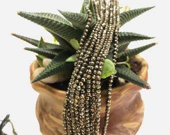 Faceted Pyrite Beads – Natural Gemstone Strand, 2mm-3mm