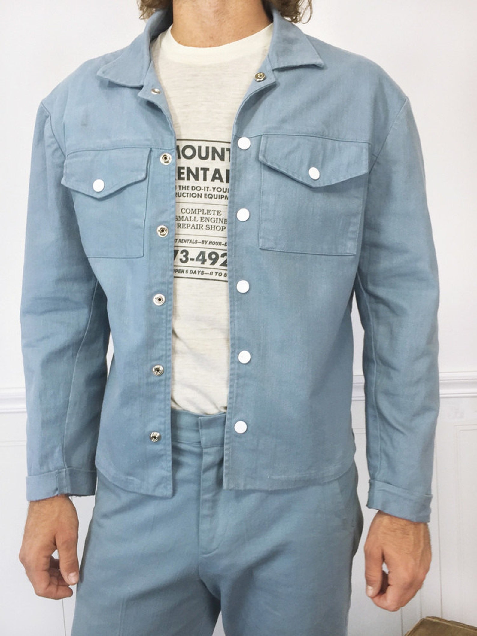 Awesome vintage style mens chore jacket in light blue twill Etsy
