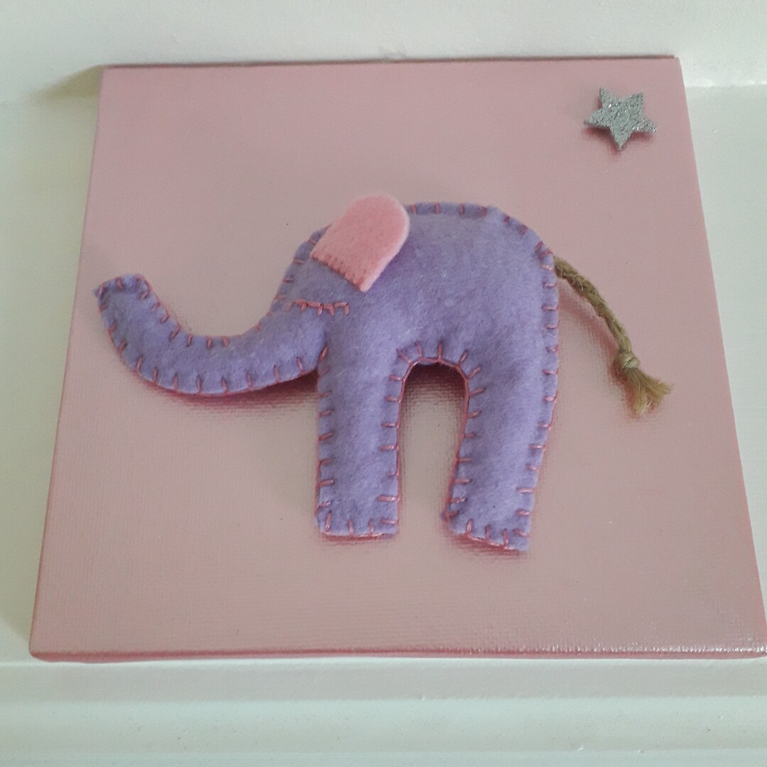 Lilac Elephant on Pink Canvas for Baby Room, Gift for Newborn, Hanging