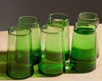 Set van 6 groene wijnglazen, drinkglazen set, groene Marokkaanse glazen, groen glaswerk, cocktailglazen, steelloze glazen, sapglas