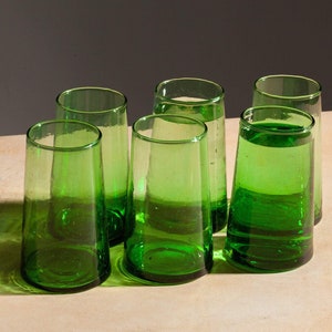 Set Of 6 Green Wine Glasses, Drinking Glasses Set, Green Moroccan Glasses, Green Glassware, Cocktail Glasses, Stemless Glasses, Juice Glass