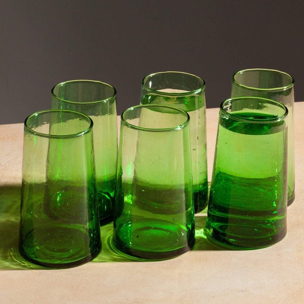 Ensemble de 6 verres à vin vert, ensemble de verres à boire, verres marocains verts, verrerie verte, verres à cocktail, verres sans pied, verre à jus