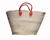 FREE SHIPPING Handmade Moroccan Market Basket, Minimalistic Classic Hot Orange Leather Straps