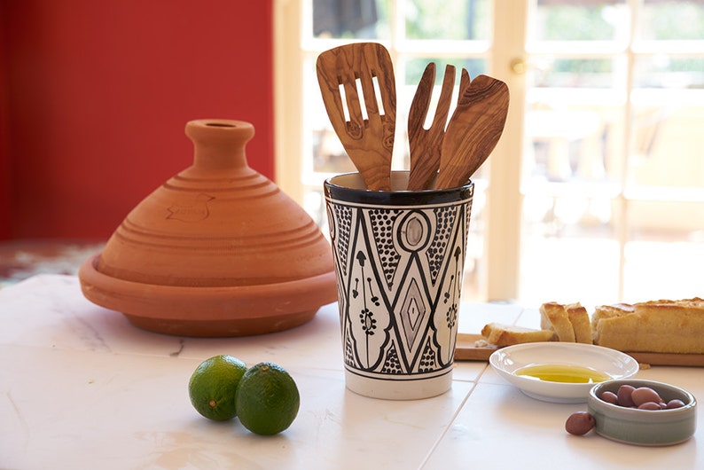 Utensil Holder, Ceramic Utensil Holder, Kitchen Utensil Holder, Moroccan Vase, Utensil Crock, Moroccan Utensils, Spoon Holder, Housewarming image 1