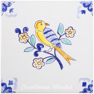 Mediterranean Tile Bird, Moroccan Tile Backsplash, Hand Painted Tile, Italian Tiles, TalaveraTile, Porcelain Decor, Accent Kitchen Tile