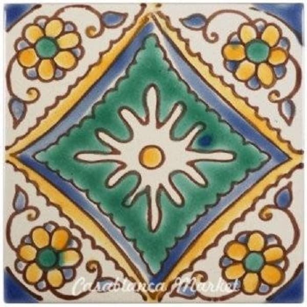 Mediterranean Tile, Moroccan Ceramic Tile, Hand Painted Tiles, Kitchen Backsplash Tile, Outdoor Square Tiles, Decorative Tile, Antique Tile