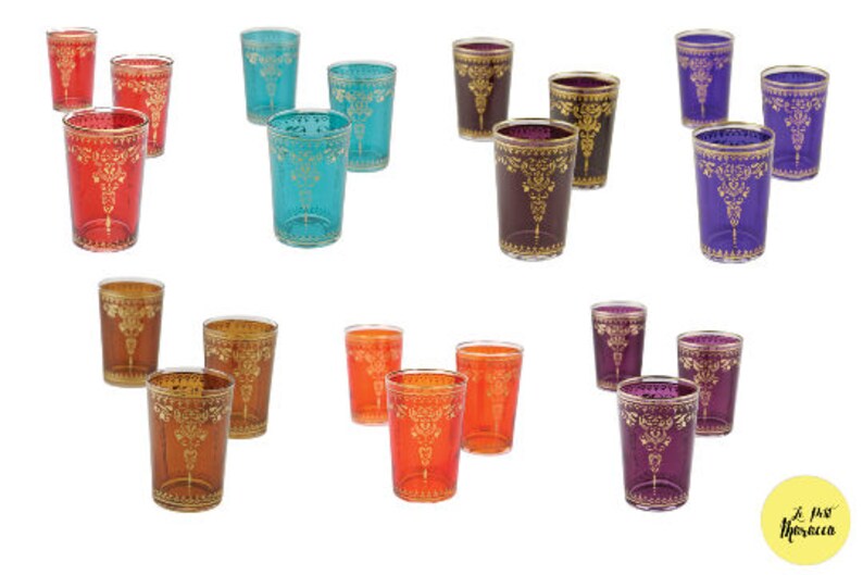 Handmade Hand Painted Moroccan Tea Glasses Set Aquamarineset Etsy