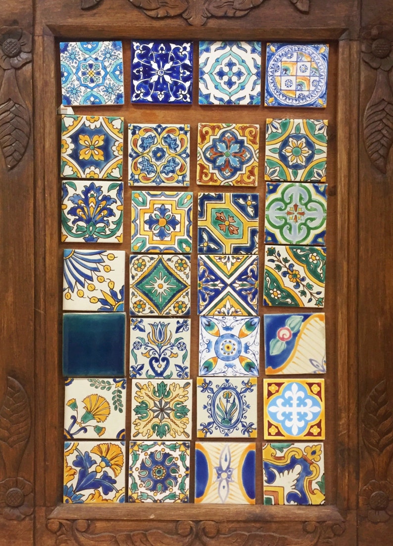 Ceramic Tile, Mediterranean Decor, Moroccan Tile, Italian Tile, Mediterranean Tile, Wall Decor, Hand Painted Tile, Mosaic Tile Coasters image 2