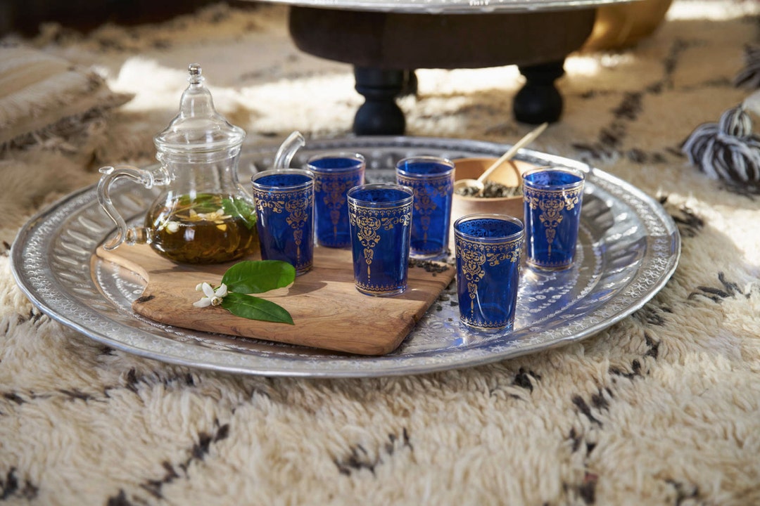 Set of 6 Moroccan Tea Glasses, Moroccan Tea Set, Hand Blown Tea Glasses