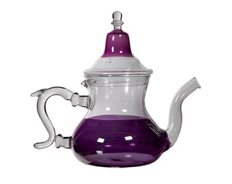 Handmade Moroccan Glass Teapot, Purple Glass Teapot, Moroccan Teapot, Moroccan Kettle, Handmade Glasses, Tea Glassware, Oriental Teapot