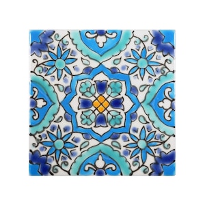 Ceramic Tile, Mediterranean Decor, Moroccan Tile, Italian Tile, Mediterranean Tile, Wall Decor, Hand Painted Tile, Mosaic Tile Coasters image 1