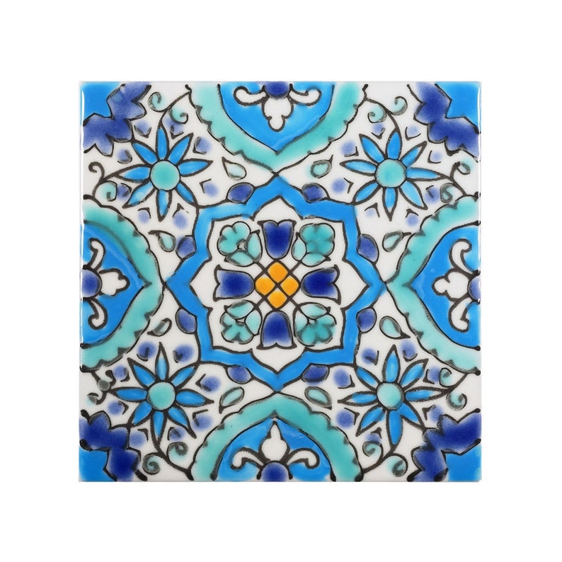 Ceramic Tile, Mediterranean Decor, Moroccan Tile, Italian Tile, Mediterranean Tile, Wall Decor, Hand Painted Tile, Mosaic Tile Coasters image 1