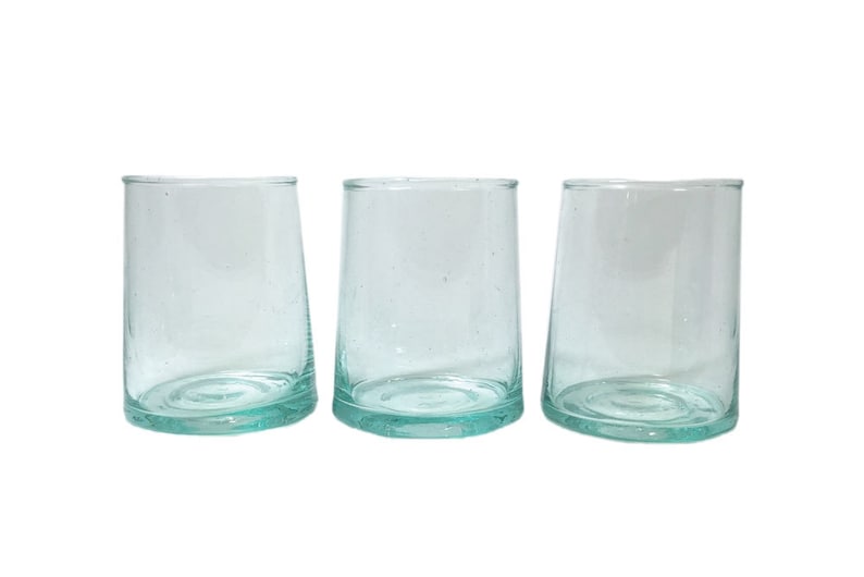FREE SHIPPING Moroccan Stemless Hand-Blown Wine Glasses, Clear Short Set of 6 image 1
