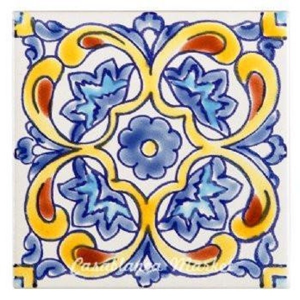 Italian Backsplash Tile, Mediterranean Tile 4x4, Border Tiles, Decorative Ceramic Tiles, Hand Painted Moroccan Tiles, Garden Tiles, Outdoor