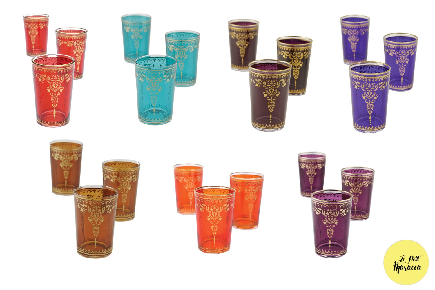 Handmade Hand Painted Moroccan Tea Glasses Set Violet set of Etsy