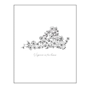 Virginia State Flower Prints, State Flower Art, Instant Digital Download Prints, VA Art Print, Line Drawing Print, Contemporary Art, Prints