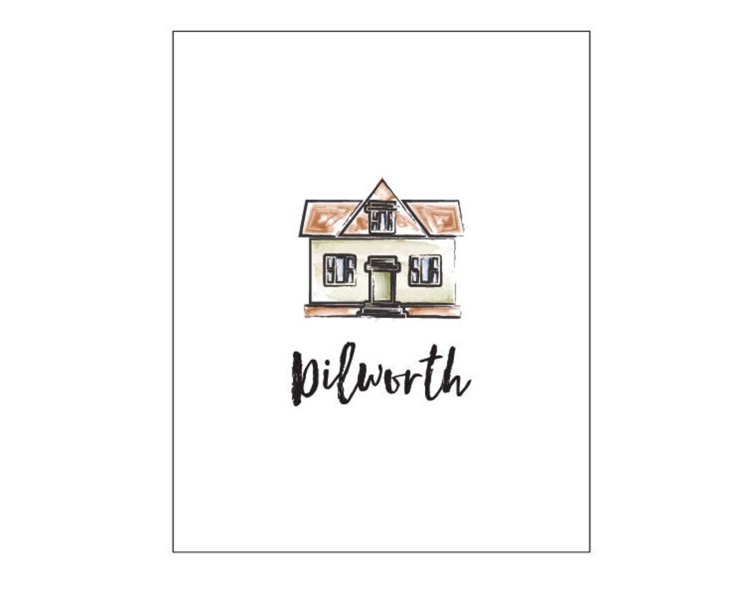 Dilworth, Charlotte, NC Line Art and Watercolor Print, Nstant Digital