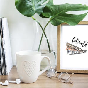 Cotswold,  Charlotte, NC - Line Art and Watercolor Print, nstant Digital Download Art, Charlotte art prints, Printable Artwork, line art