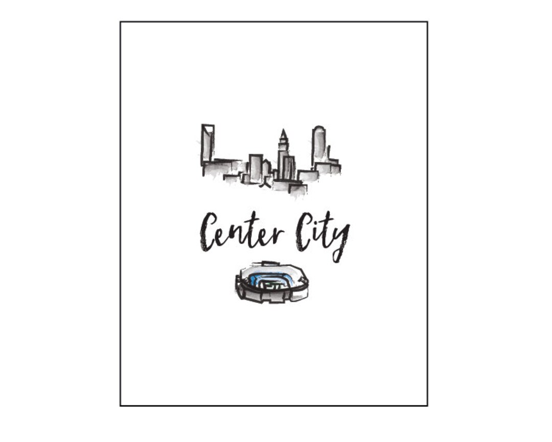 Center City, Uptown, Charlotte, NC Line Art and Watercolor Print