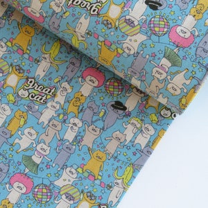 KOBAYASHI Canvas Great Cat Party | Japanese Import | 85/15% Cotton/Linen | KTS-6804B Blue