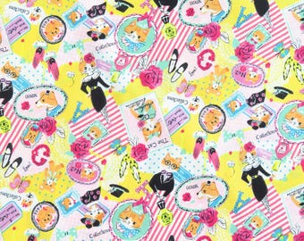 1/2 yard Yuwa Sobakasu-Kids | Collage | Made in Japan | SK829919C Yellow