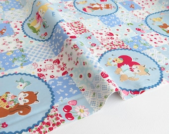 1/2 yard Yuwa Atsuko Matsuyama Japan | Fancy Animal Circle | AT829715 B Light Blue