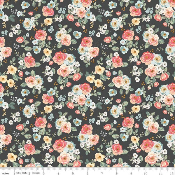 EOB 32” Gingham Gardens Floral Charcoal from Gingham Gardens Collection by My Mind's Eye for Riley Blake Designs | C10351-CHARCOAL