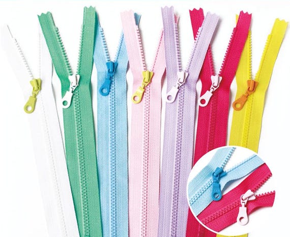 Set of 7 YKK Cosed End Zippers Combo Color Pulls 7 Color