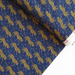 Jaguar Navy Metallic from Camont Collection by Rifle Paper Co. | Cotton + Steel Fabric | RP706-NA1M