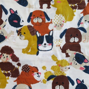 1/2 yard Kokka Big Animal Dogs in Cream Light Weight Double Gauze | KOKLOA-59010-1-A