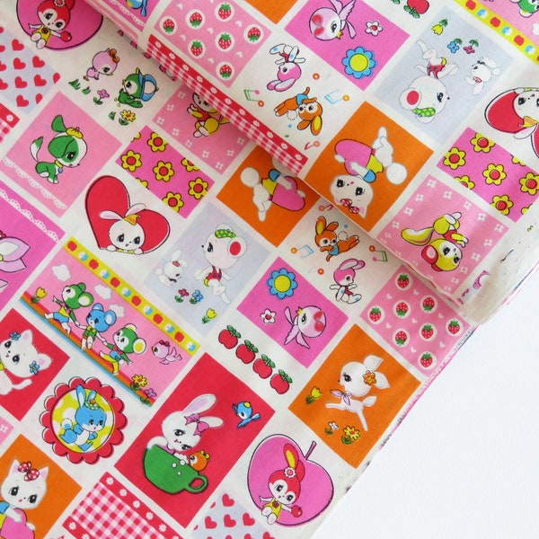 1/2 yard Honey Tune Retro Animal Stamps by Koko Seki | Japanese Import | HT30001R-2A Red/Orange/Hot Pink