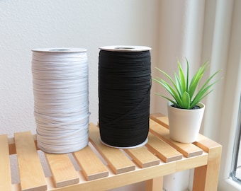 3mm (1/8”) Skinny White or Black Braided Elastic Band for Face Mask