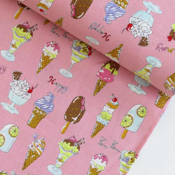 1/2 yard Kokka Trefle Pink Ice Cream from Yummy Fabric Collection | Japanese Import | KOKYKA-79030-2-B