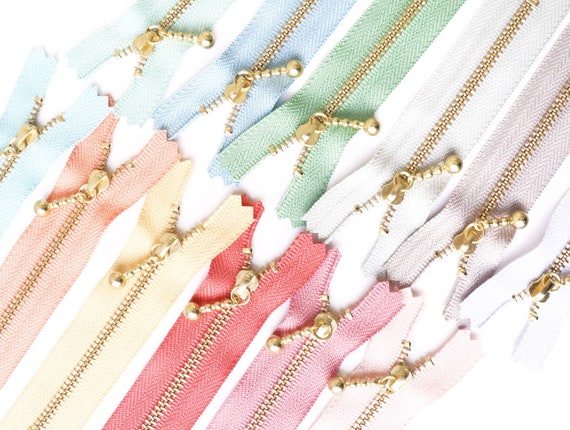 Set of 12 YKK Closed End Zippers With Gold Brass Ball Pull 12