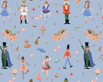 Cotton + Steel Rifle Paper Co. Holiday Classics - Land of Sweets - Powder Blue Metallic | RP606-PB2M