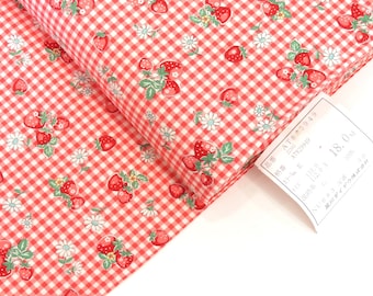 1/2 yard Yuwa Atsuko Matsuyama Japan | Check & Strawberry | AT829949 E Red