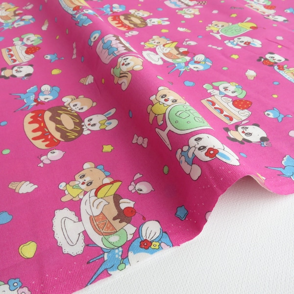 1/2 yard Marron Nagao Retro Animal Sweets Dream for Kei Fabric | Japanese Import | MRN002C-D Hot Pink