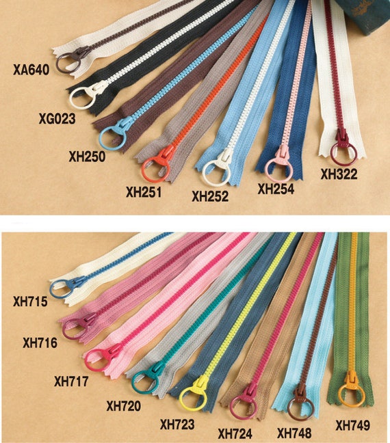 Set of 15 YKK Cosed End Contrast Color Zippers With Big Round Pull