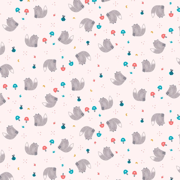 1/2 yard Cotton + Steel Fox Friends from Summer Skies Collection by Aljit Emmens | AE203-BL2 Blush